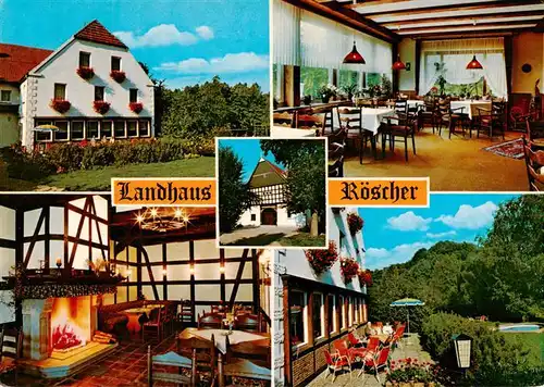 AK / Ansichtskarte  Bad_Holzhausen_Luebbecke_Preussisch_Oldendorf_NRW Landhaus Roescher Gastraum Kaminzimmer Garten 