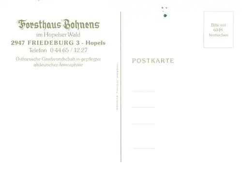 AK / Ansichtskarte  Friedeburg_Ostfriesland Forsthaus Bohnens Friedeburg_Ostfriesland