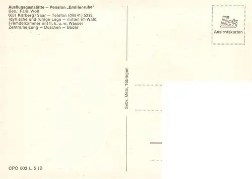 AK / Ansichtskarte  Kirrberg_Homburg_Saar Pension Emilienruhe Kirrberg_Homburg_Saar