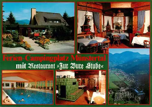 AK / Ansichtskarte 73880907 Muenstertal__Schwarzwald Ferien Campingplatz mit Restaurant Zur Bure Stube Hallenbad Gastraum Fliegeraufnahme 