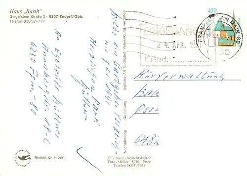 AK / Ansichtskarte  Endorf_Bad Haus Barth Kurmittelhaus Treppenaufgang Panorama Kirche Endorf_Bad