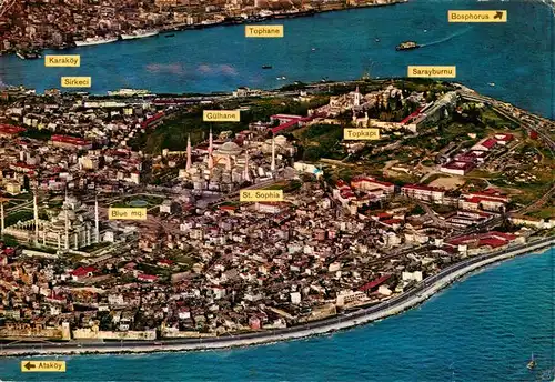 AK / Ansichtskarte 73881064 Istanbul_Constantinopel_TK Sultanahmet Ayasofya ve Topkapi Fliegeraufnahme 