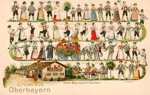 AK / Ansichtskarte  Landwirtschaft Trachten Litho Oberbayern 