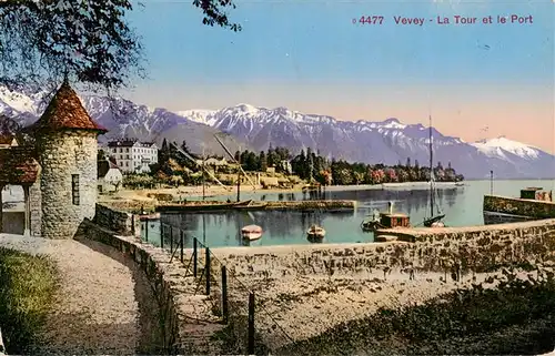 AK / Ansichtskarte  Vevey_VD La tour et le port Vevey_VD