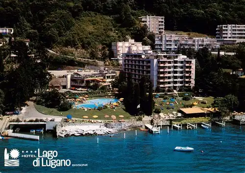 AK / Ansichtskarte  Bissone_Lago_di_Lugano_TI Hotel Lago di Lugano Fliegeraufnahme 