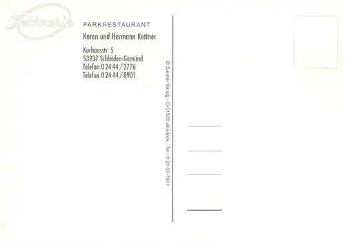 AK / Ansichtskarte 73881370 Schleiden_Eifel Kettners Parkrestaurant Gastraum Terrasse Brunnen Schleiden_Eifel