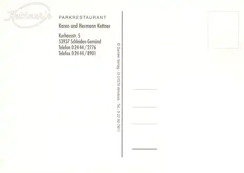 AK / Ansichtskarte  Schleiden_Eifel Kettners Parkrestaurant Gastraum Terrasse Brunnen Schleiden_Eifel