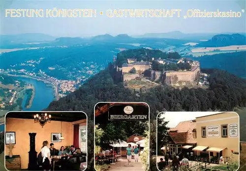 AK / Ansichtskarte  Koenigstein_Saechsische_Schweiz Restauration Festung Koenigstein Fliegeraufnahme Gastwirtschaft Offizierskasino Gastraeume Biergarten Koenigstein_Saechsische