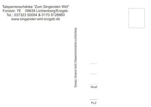 AK / Ansichtskarte  Lichtenberg_Erzgebirge Talsperrenschaenke Zum singenden Wirt Gaststube Terrasse 