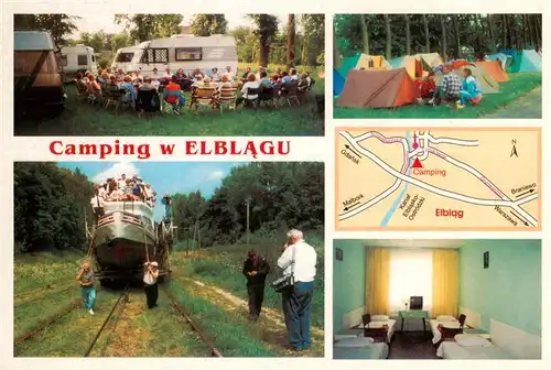 AK / Ansichtskarte 73881546 Elblag_Elbing_PL Camping w Elblagu Details Boot auf Schienen 
