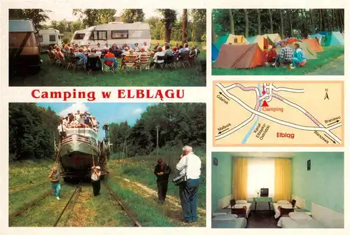 AK / Ansichtskarte  Elblag_Elbing_PL Camping w Elblagu Details Boot auf Schienen 