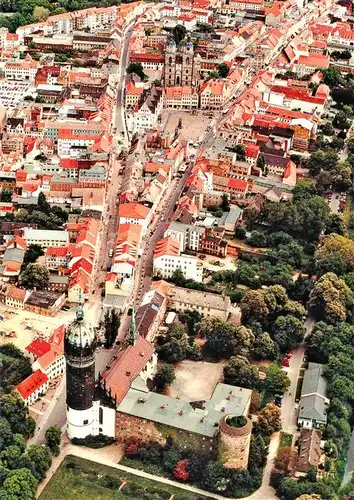 AK / Ansichtskarte 73881570 Wittenberg__Lutherstadt Stadt mit Schlosskirche Fliegeraufnahme 