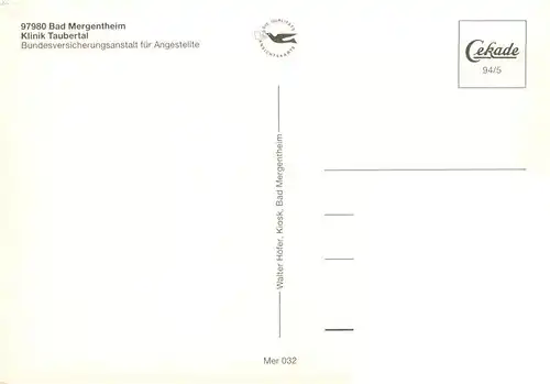 AK / Ansichtskarte  Bad_Mergentheim Klinik Taubertal der BfA Fliegeraufnahme Aufenthaltsraeume Hallenbad Speisesaal Bad_Mergentheim