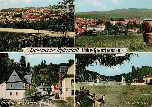 AK / Ansichtskarte 73881850 Hoehr-Grenzhausen Panorama Grenau mit Burgruine Schwimmbad Hoehr-Grenzhausen