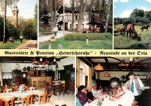 AK / Ansichtskarte  Neustadt_Orla Gaststaette Pension Heinrichsruhe Aussichtsturm Pferdekoppel Gastraeume Neustadt_Orla