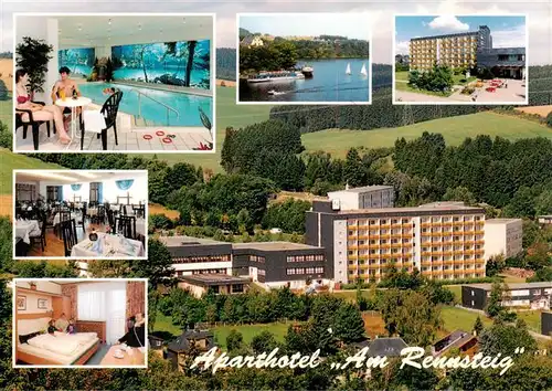AK / Ansichtskarte 73881900 Wurzbach Aparthotel Am Rennsteig Schwimmbad Gastraum Zimmer Seepartie Wurzbach