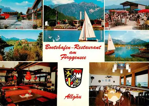 AK / Ansichtskarte  Fuessen_Allgaeu Bootshafen Restaurant am Forggensee Gastraeume Terrasse Fuessen Allgaeu