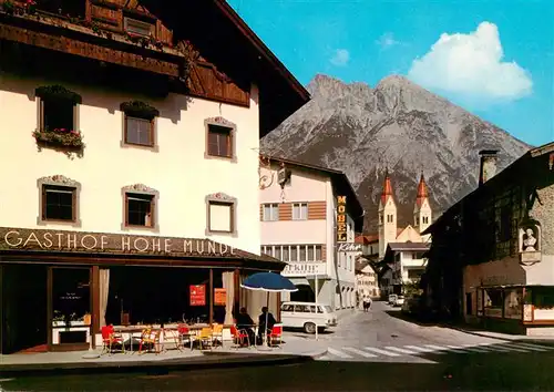 AK / Ansichtskarte  Telfs_Tirol_AT Gasthof Hohe Munde Ortspartie Kirche 