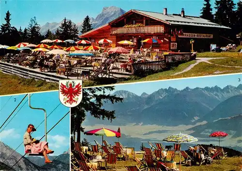 AK / Ansichtskarte 73882059 Seefeld_Tirol Terrassen Restaurant Christine Gschwandtkopflift Terrassenblick auf Kalkkoegel Seefeld Tirol