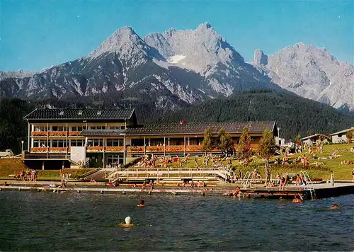 AK / Ansichtskarte  Saalfelden_Steinernes_Meer_AT Strandbad und Restaurant am Ritzensee mit Steinernem Meer 