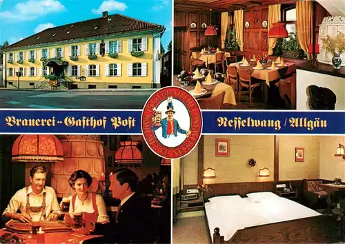 AK / Ansichtskarte  Nesselwang_Allgaeu_Bayern Brauerei Gasthof Post Gastraeume Zimmer 