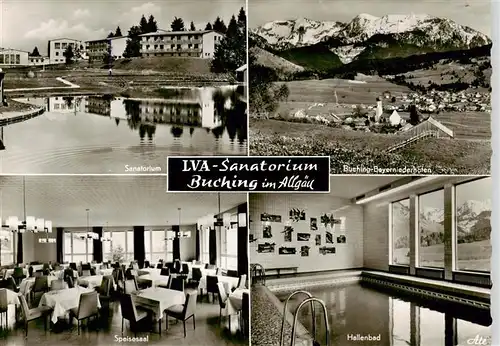 AK / Ansichtskarte  Buching Panorama mit Bayerniederhofen LVA Sanatorium Speisesaal Hallenbad Buching