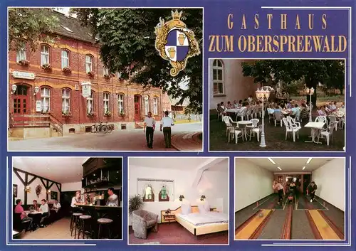 AK / Ansichtskarte 73882425 Neu_Zauche Gasthaus Zum Oberspreewald Terrasse Bar Zimmer Kegelbahn Neu_Zauche
