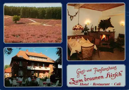 AK / Ansichtskarte 73882485 Nindorf_Buchholz_Nordheide Gast und Pensionshaus Hotel Zum braunen Hirsch Kaminzimmer Heidelandschaft 