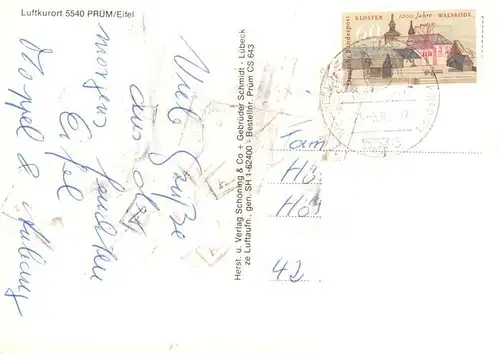 AK / Ansichtskarte  Pruem_Eifel Fliegeraufnahme mit Kloster Kirche Pruem_Eifel
