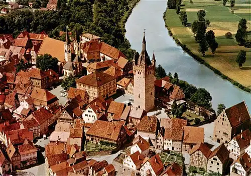 AK / Ansichtskarte  Bad_Wimpfen_Neckar Fliegeraufnahme mit Blauem Turm Steinhaus und die zweituermige ev Stadtkirche 