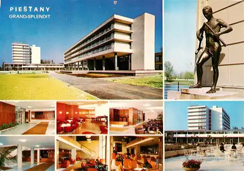 AK / Ansichtskarte 73882572 Piestany_SK Grand Splendid Hotel Gastraeume Hotelhalle Skulptur Terrasse 