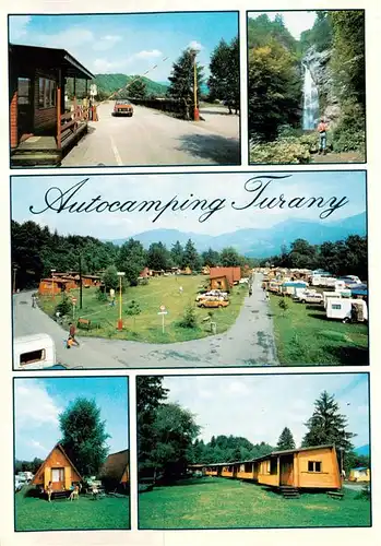 AK / Ansichtskarte 73882608 Turany_Slovakia Autocamping Turany Einfahrt Wasserfall Campingplatz Bungalows 