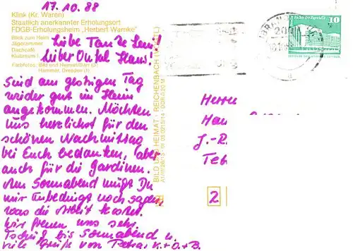 AK / Ansichtskarte 73882685 Klink_Waren FDGB Erholungsheim Herbert Warnke Heimblick Jaegerzimmer Dachcafe Klubraum Klink Waren