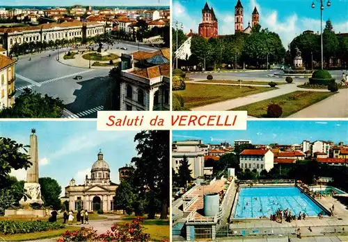 AK / Ansichtskarte 73882698 Vercelli_IT Stadtplatz Kirche Denkmal Schwimmbad 