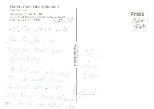 AK / Ansichtskarte  Eicherscheid_Bad_Muenstereifel Hotel Cafe Oberfollmuehle Eicherscheid_Bad