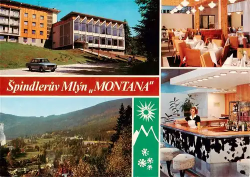 AK / Ansichtskarte 73882812 Spindleruv_Mlyn_Spindelmuehle_Riesengebirge_CZ Interhotel Montana Jidelna Celkovy pohled Bar 