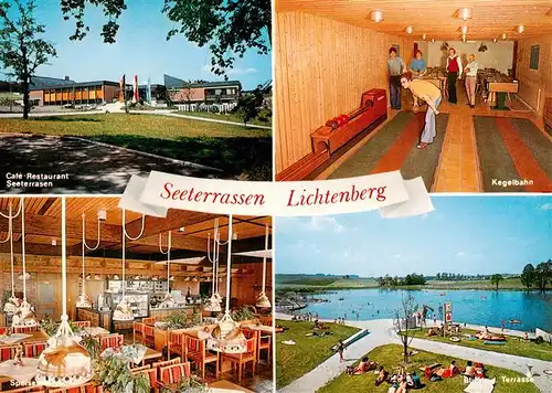 AK / Ansichtskarte 73882904 Lichtenberg_Oberfranken Cafe Restaurant Seeterrassen Kegelbahn Gastraum Terrasse Lichtenberg Oberfranken