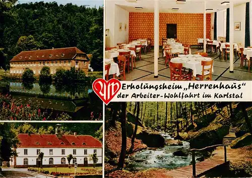 AK / Ansichtskarte  Karlstal_Karlsthal_Trippstadt_Kaiserslautern Erholungsheim Herrenhaus der AWO im Karlstal Gastraum Waldpartie 