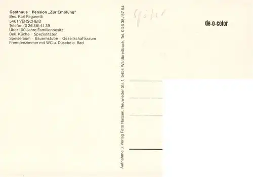 AK / Ansichtskarte 73882944 Verscheid_Linz_Rhein Gasthaus Pension Zur Erholung Gastraeume Verscheid_Linz_Rhein