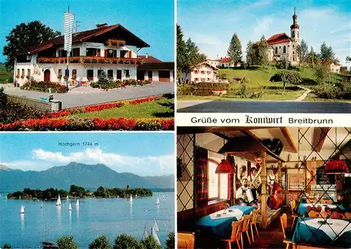 AK / Ansichtskarte 73883027 Breitbrunn_Chiemsee Gasthaus Koniwirt Gaststube Hochgern Kirche Breitbrunn Chiemsee