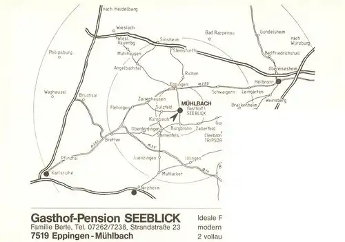 AK / Ansichtskarte  Muehlbach_Eppingen Gasthof Pension Seeblick Gastraeume Seepartie Kegelbahn Kirche Muehlbach Eppingen