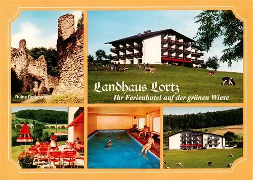 AK / Ansichtskarte  Eberbach_Odenwald_Reichelsheim Landhaus Lortz Ruine Rodenstein Terrasse Hallenbad 