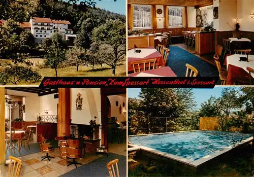 AK / Ansichtskarte 73883251 Hessenthal_Spessart Gasthaus Pension Zum Spessart Gastraeume Pool Hessenthal Spessart