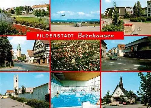 AK / Ansichtskarte 73883362 Bernhausen_Filderstadt Teilansichten Flugplatz Kirche Hallenbad Bernhausen_Filderstadt