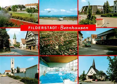 AK / Ansichtskarte  Bernhausen_Filderstadt Teilansichten Flugplatz Kirche Hallenbad Bernhausen_Filderstadt