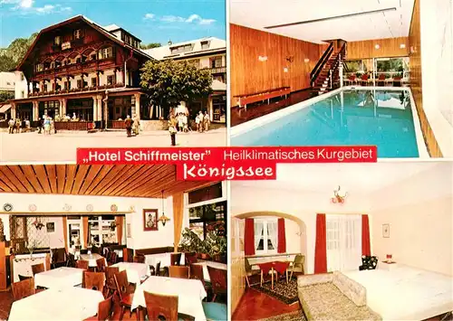 AK / Ansichtskarte 73883363 Koenigssee-Muehlleiten_Schoenau_Berchtesgaden Hotel Schiffmeister Hallenbad Gaststube Zimmer 