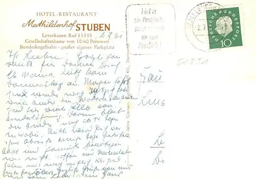 AK / Ansichtskarte  Leverkusen Hotel Restaurant Mathildenhof Stuben Leverkusen