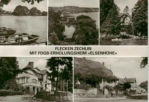AK / Ansichtskarte 73883564 Flecken_Zechlin_Rheinsberg Bootspartien mit FDGB Erholungsheim Elsenhoehe 