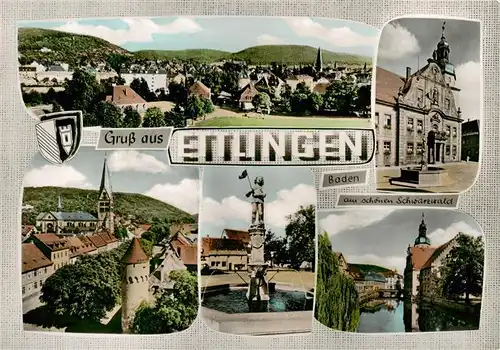 AK / Ansichtskarte  Ettlingen Panorama Kirche Brunnen Rathaus Ettlingen