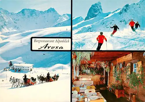 AK / Ansichtskarte  Arosa_GR Berghotel Alpenblick Gastraum Pferdeschlittenfahrt Skilaeufer Arosa_GR